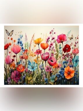 DIY Diamond Painting Kit; Wild Flowers Wall Art Print in Vivid Colors, with 🦋